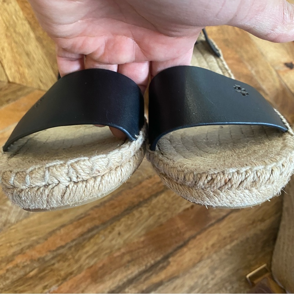 Tory Burch Black and Gold Espadrille Shoes with Cross-Strap Design - Picture 6 of 11